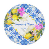 ブルータイルレモンブーゲンビリアカスタムウェディングギフト カッティングボード (正面)