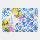 ブルータイルレモンブーゲンビリアカスタムウェディングギフト キッチンタオル (横)