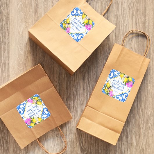 ブルータイルレモンブーゲンビリアAmalfi赤ちゃんシャワー スクエアシール