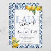 ブルータイルレモンベビーイタリアンシャワー招待状 案内状 (正面/裏面)