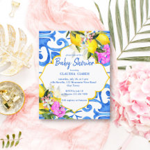 ブルータイルレモンベビーシャワー予算の招待