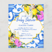 ブルータイルレモンベビーシャワー予算の招待 (正面)