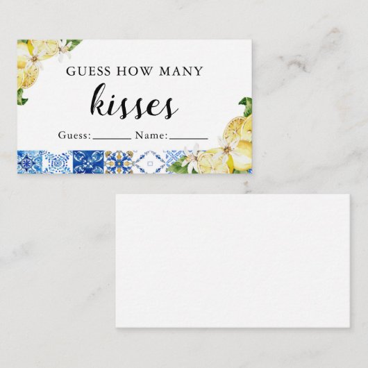 ブルータイルレモン何枚のキスブライダルシャワーゲーム プレイスカード (正面/裏面)