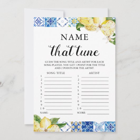 ブルータイルレモン名そのチューニングゲームブライダルシャワー 招待状 (正面)