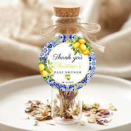 ブルータイルレモン感謝ベイビーシャワーメッセージカード フェイバータグ