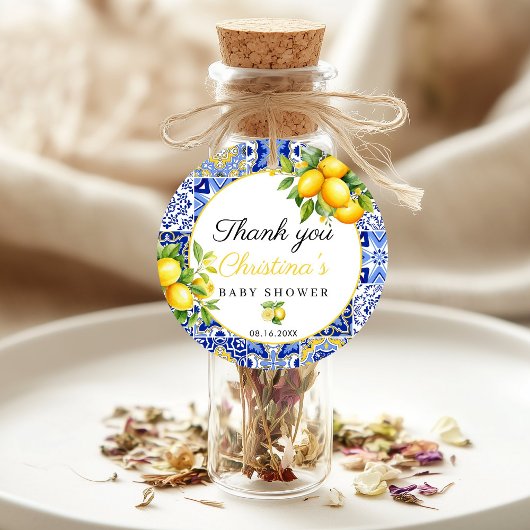 ブルータイルレモン感謝ベイビーシャワーメッセージカード フェイバータグ