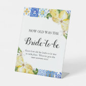 ブルータイルレモン新婦のシャワーの看板はどれくらい古かった 台座サイン (正面)