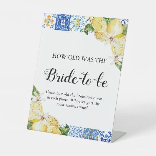 ブルータイルレモン新婦のシャワーの看板はどれくらい古かった 台座サイン (正面)