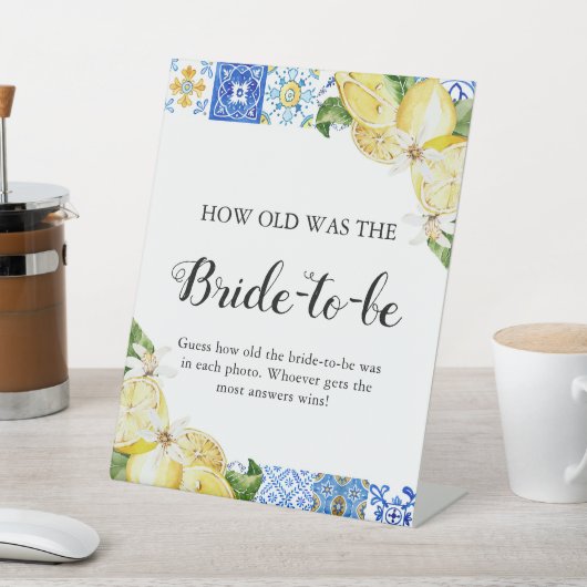 ブルータイルレモン新婦のシャワーの看板はどれくらい古かった 台座サイン (インサイチュ)