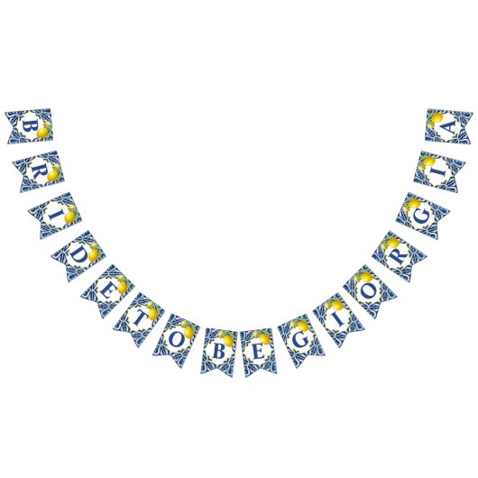 ブルータイルレモンAmalfi花嫁になるブライダルシャワー バンティングフラッグ (全)