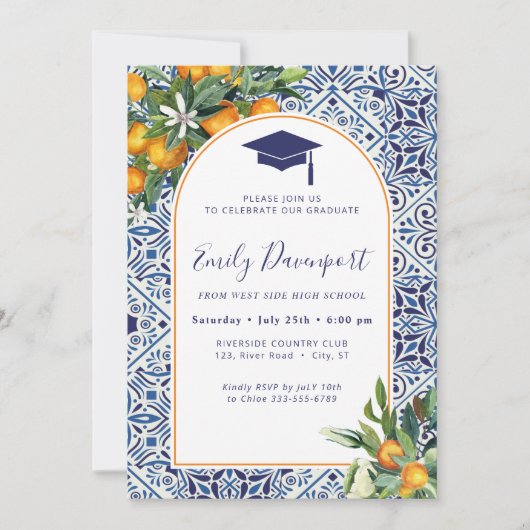 ブルータイル卒業招待状写真の背面 招待状 (正面)