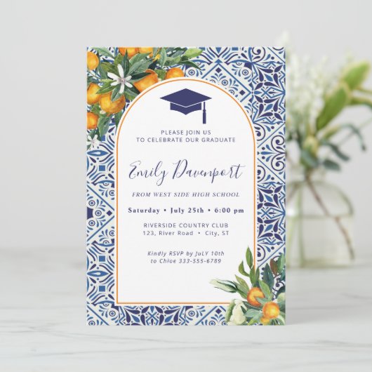 ブルータイル卒業招待状写真の背面 招待状 (スタンド正面)