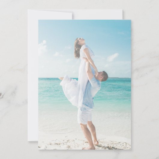 ブルータイル地中海のアーチ写真エレガントな結婚式 招待状 (裏面)