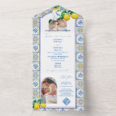 ブルータイル地中海のイタリアクレストレモンズ結婚ーズ オールインワン招待状 (内側)