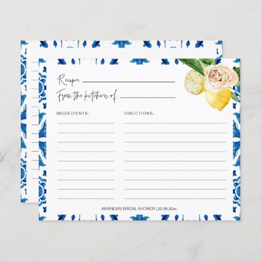 ブルータイル地中海のイタリアレシピカード (正面/裏面)