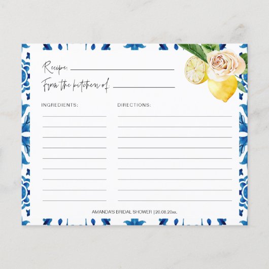 ブルータイル地中海のイタリアレシピカード (正面)