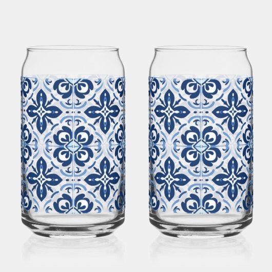 ブルータイル地中海のビール缶ガラス ガラス缶 (右)