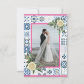 ブルータイル地中海のピンクレモンフォトカード 招待状 (正面)