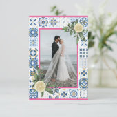 ブルータイル地中海のピンクレモンフォトカード 招待状 (スタンド正面)