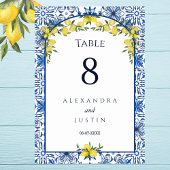 ブルータイル地中海のレモイタリアンン結婚ズ テーブルナンバー