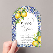 ブルータイル地中海のレモンアーチブライダルシャワー アクリル招待状 (インサイチュ (ポータブル))