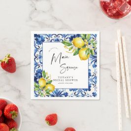 ブルータイル地中海のレモンブライダルシャワー スタンダードカクテルナプキン