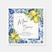 ブルータイル地中海のレモンブライダルシャワー スタンダードカクテルナプキン (正面)