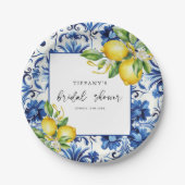 ブルータイル地中海のレモンブライダルシャワー ペーパープレート (正面)