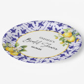 ブルータイル地中海のレモンブライダルシャワー ペーパープレート (アングル)