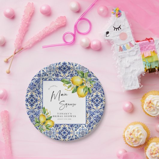 ブルータイル地中海のレモンブライダルシャワー ペーパープレート (パーティー)