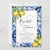 ブルータイル地中海のレモンブライダルシャワー 招待状 (正面)