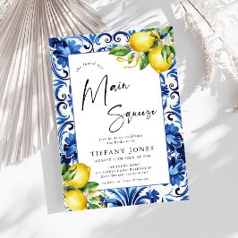 ブルータイル地中海のレモンブライダルシャワー 招待状