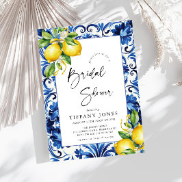 ブルータイル地中海のレモンブライダルシャワー 招待状