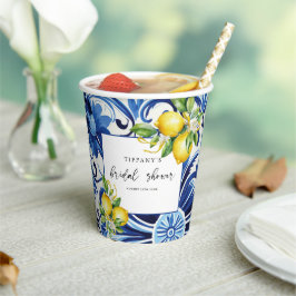 ブルータイル地中海のレモンブライダルシャワー 紙コップ