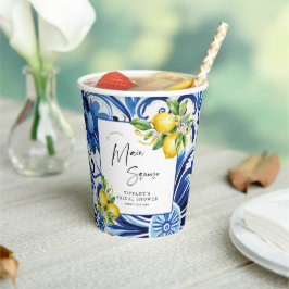 ブルータイル地中海のレモンブライダルシャワー 紙コップ
