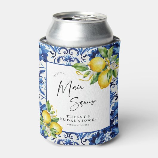 ブルータイル地中海のレモンブライダルシャワー 缶クーラー (缶正面)