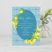ブルータイル地中海のレモンベビーシャワー 招待状 (スタンド正面)