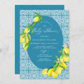 ブルータイル地中海のレモンベビーシャワー 招待状 (正面/裏面)