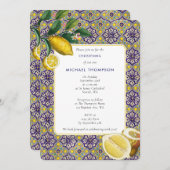 ブルータイル地中海のレモン《キリスト教》洗礼式や命名式バプテスマ 招待状 (正面/裏面)