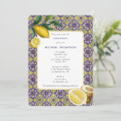 ブルータイル地中海のレモン《キリスト教》洗礼式や命名式バプテスマ 招待状 (スタンド正面)