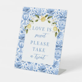 ブルータイル地中海のレモ結婚ンのトリートサイン 台座サイン