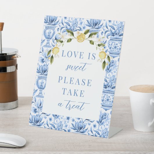 ブルータイル地中海のレモ結婚ンのトリートサイン 台座サイン (インサイチュ)