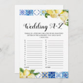 ブルータイル結婚レモンのA-Zブライダルシャワーゲーム 招待状 (正面/裏面)