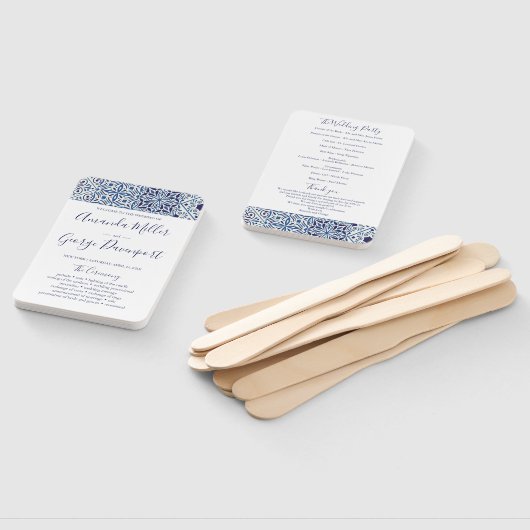 ブルータイル結婚式プログラムファン ハンドファン (組立なし)