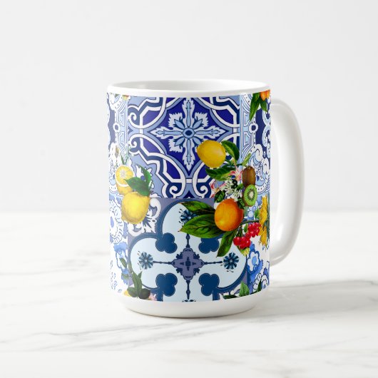 ブルータイル,シチリア,マジョリカ,モザイクアート,レモン コーヒーマグカップ (正面右)