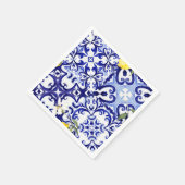 ブルータイル，シチリア，マジョリカ，モザイクアート，レモン スタンダードカクテルナプキン (角)