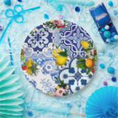 ブルータイル，シチリア，マジョリカ，モザイクアート，レモン ペーパープレート (パーティー)