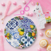 ブルータイル，シチリア，マジョリカ，モザイクアート，レモン ペーパープレート (パーティー)