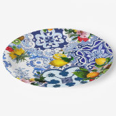 ブルータイル，シチリア，マジョリカ，モザイクアート，レモン ペーパープレート (アングル)