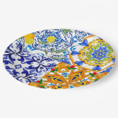 ブルータイル，シチリア，マジョリカ，モザイクアート，レモン ペーパープレート (アングル)